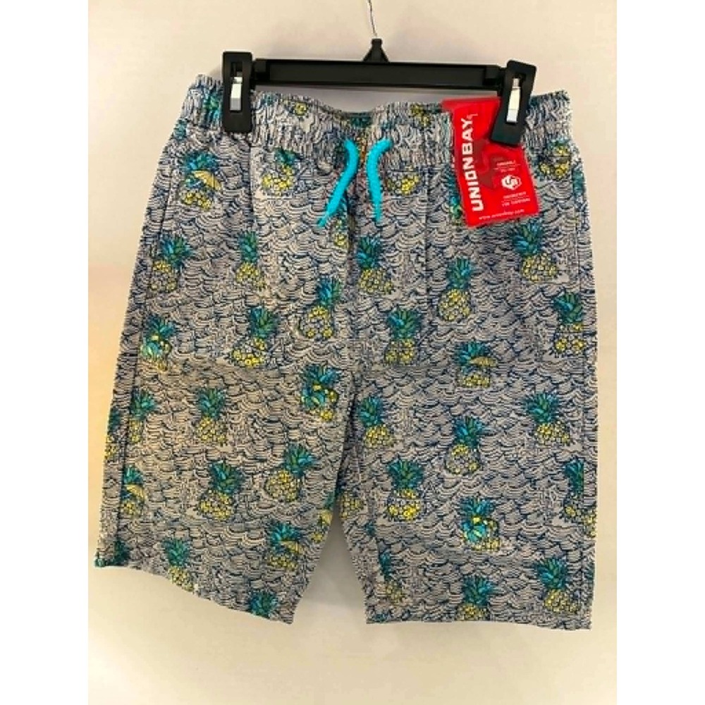 Unionbay Boys Pineapple Wave Print Shorts Prism Blue Yellow M 10/12 NWT